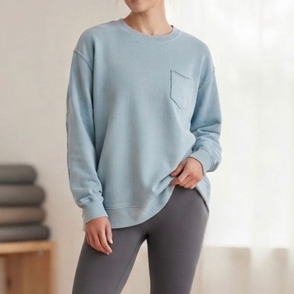 Aerie Womens Light Blue Crewneck Pocket Sweatshirt French Terry Pullover‎ XS